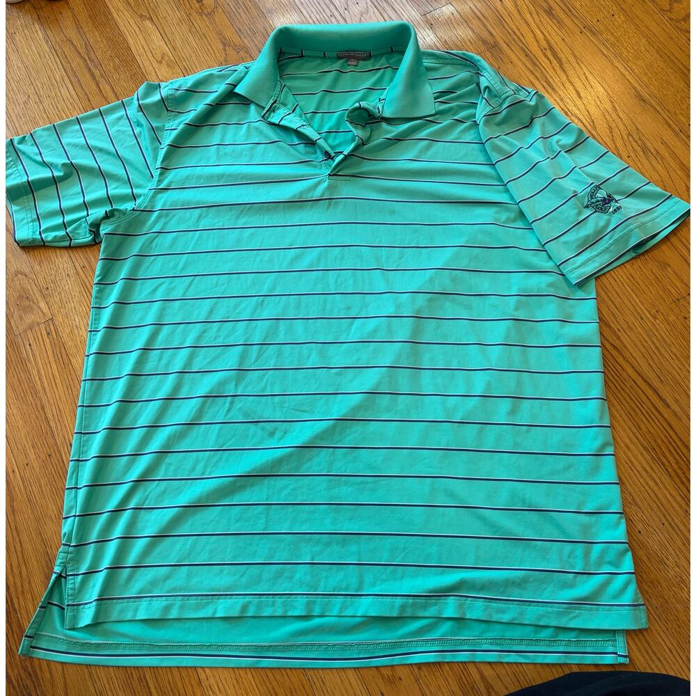 Peter Millar Golf Polo Men’s Green Striped Performance Shirt Embroidered Logo